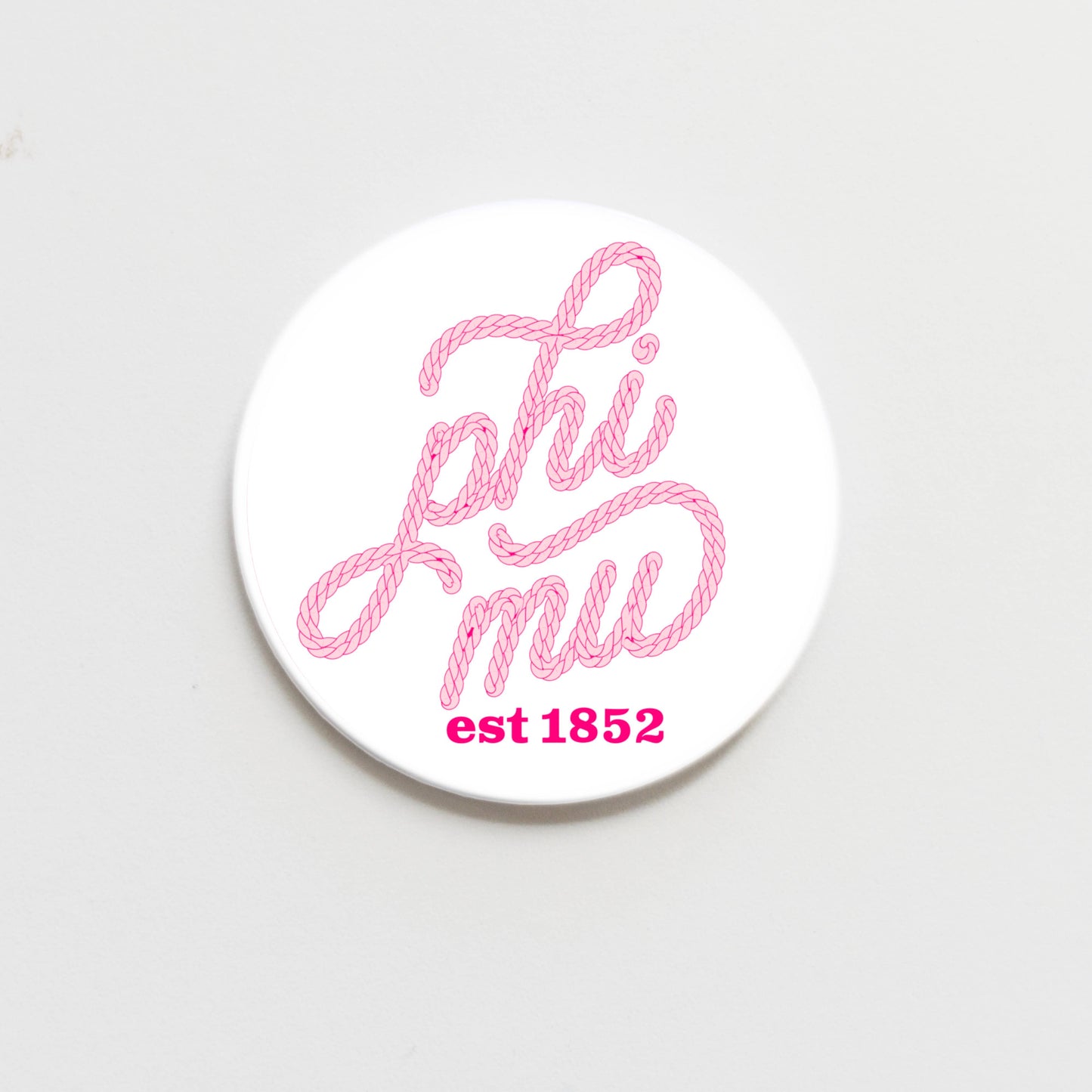 Phi Mu Howdy Greek Button - 2.25 inch