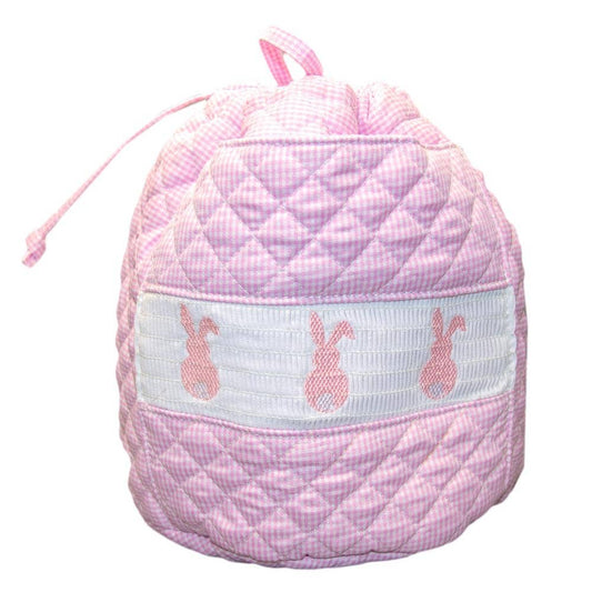 Smocked Pink Bunny Drawstring Bag