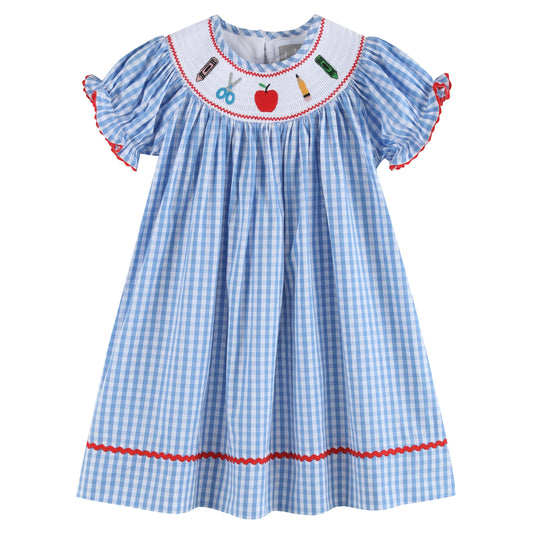 School Supplies Smocked Bishop Dress