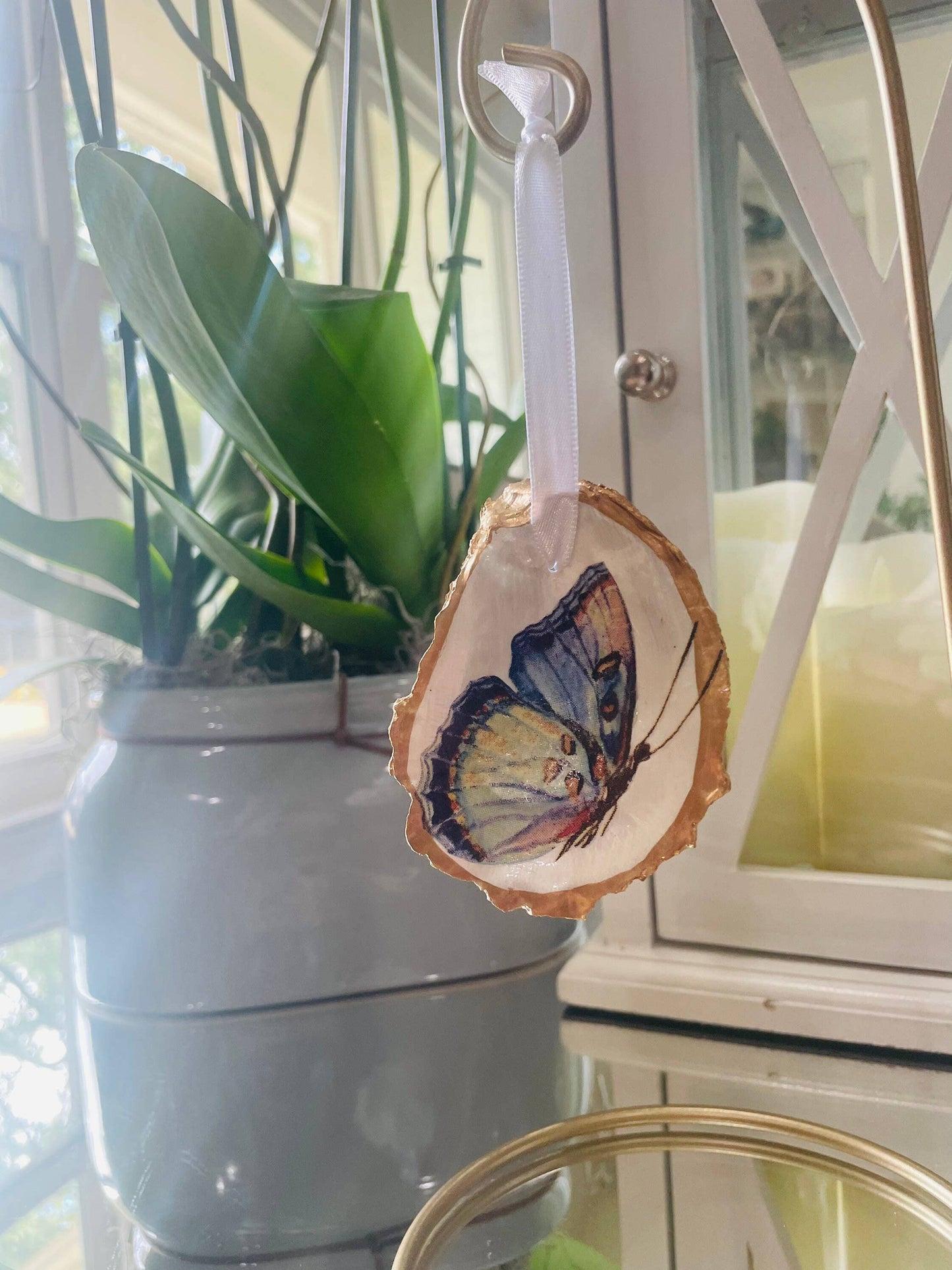 Decoupaged Butterfly Oyster Shell Ornament