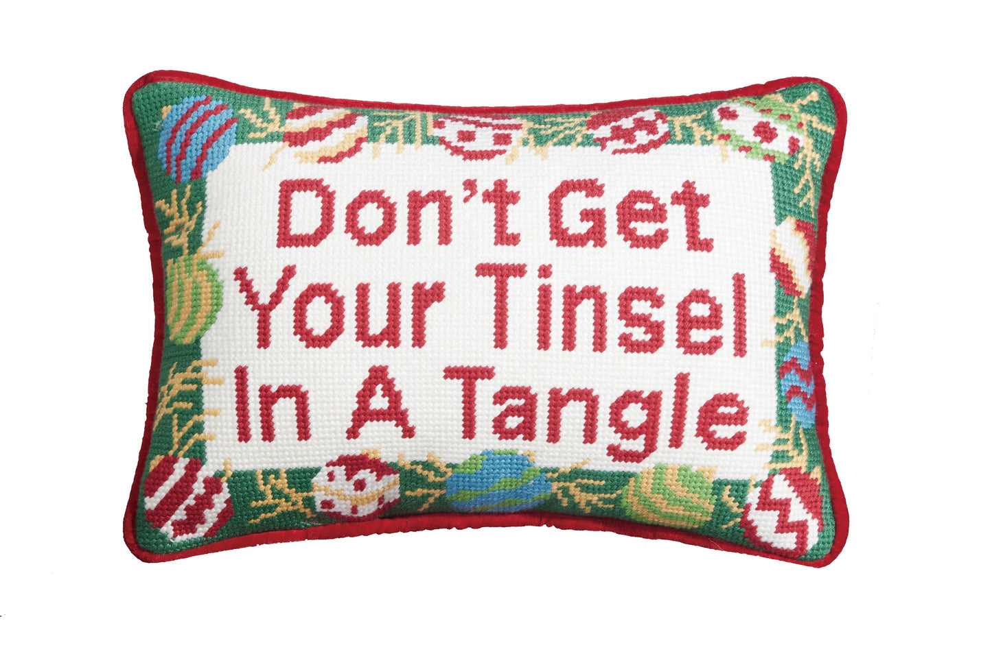 Tinsel Tangle Embroidered Needlepoint Pillow