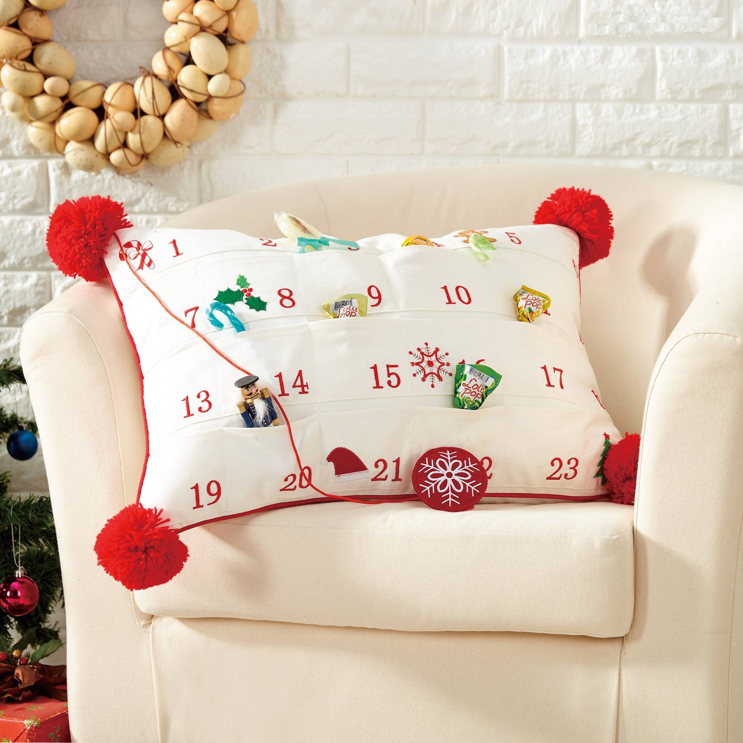 Advent Calendar Embroidered Pillow - Christmas