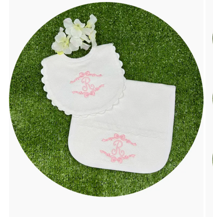 Bib / Burp Cloth Set with Embroidered Monogram