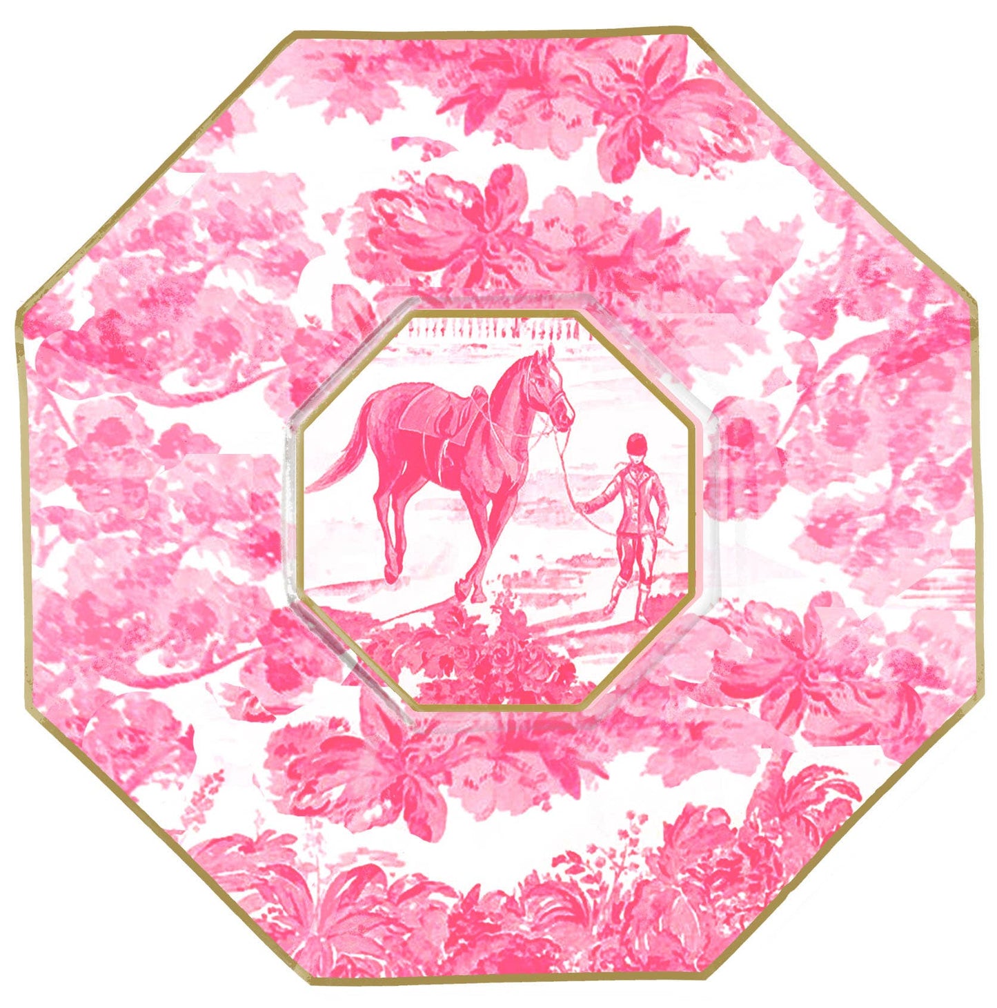 Equestrian Toile Pink Decoupage Plate