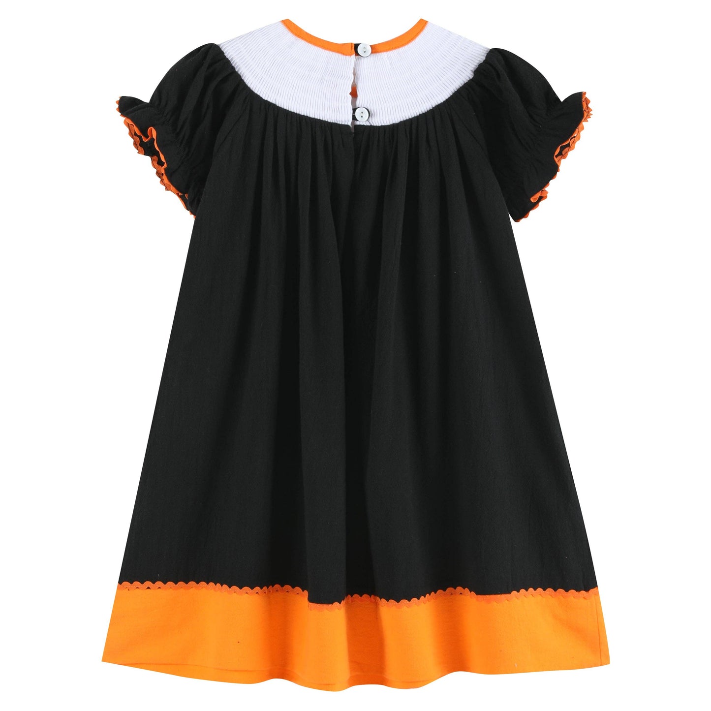 Black and Orange Boo Halloween Smocked Bishop Dress