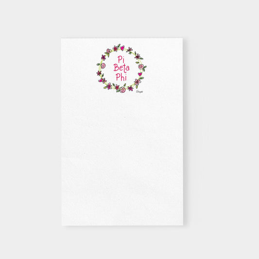 Pi Beta Phi Flower and Heart Wreath Sorority Notepad