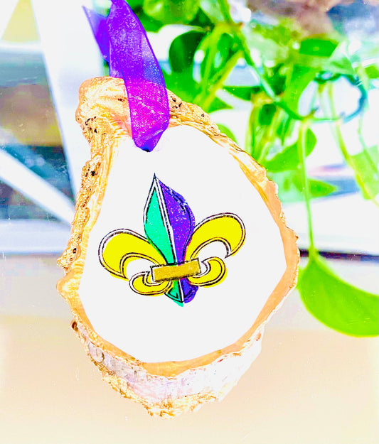 Decoupaged Fleur De Lis Oyster Shell Ornament